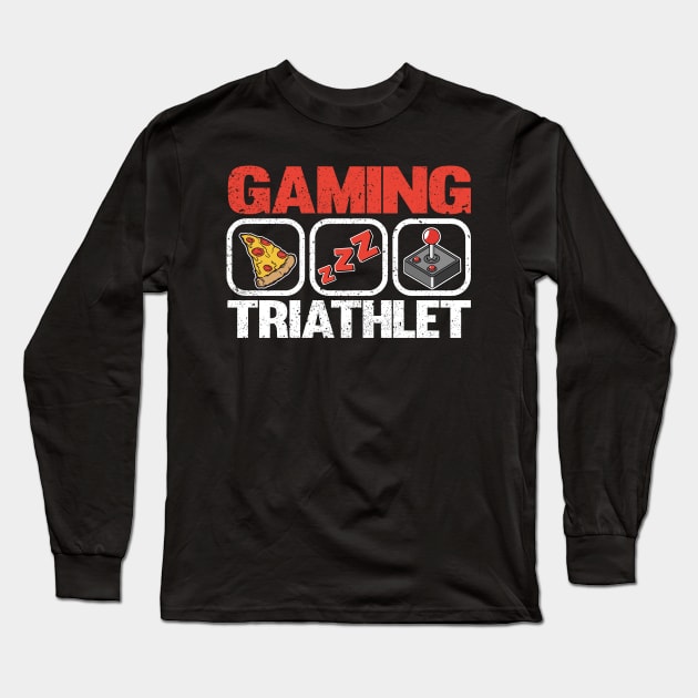 Funny Gaming Triathlet Pizza Sleep Gamer Gift Player Games Long Sleeve T-Shirt by Kuehni